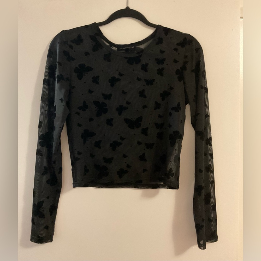 Black Butterfly Mesh Top